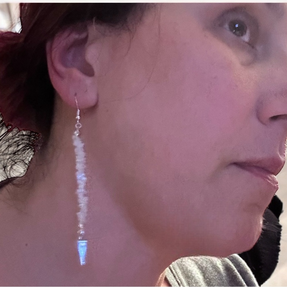 Hand Crafted Earrings Quartz Pendulum Scry Point Crystals Long Dangle Pierced - Picture 6 of 7